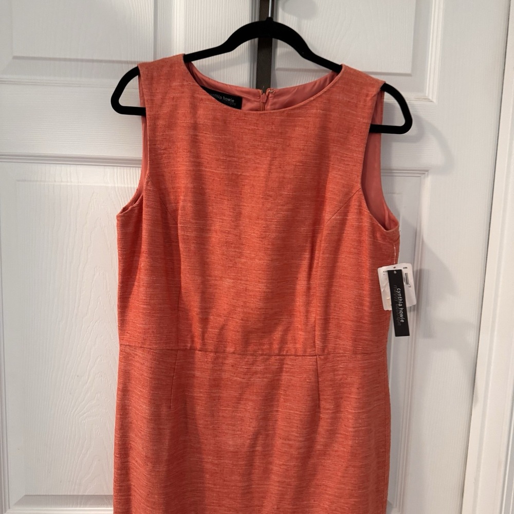 NEW Cynthia Howie Dress Women‎ Size 12 Salmon Pink  Silk Fit Flare Lined Midi - Picture 2 of 12